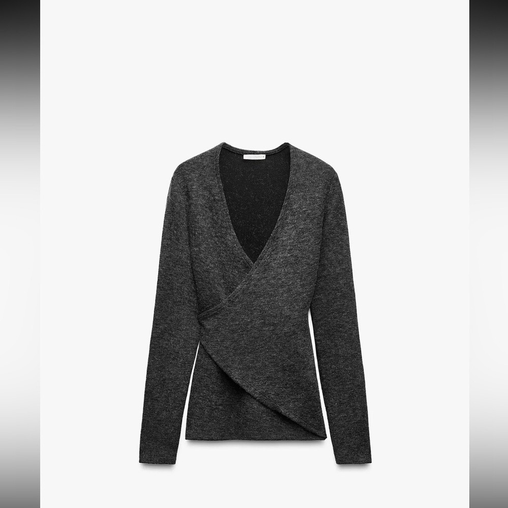 Zara Dark Charcoal Wrap V-Neck Sweater